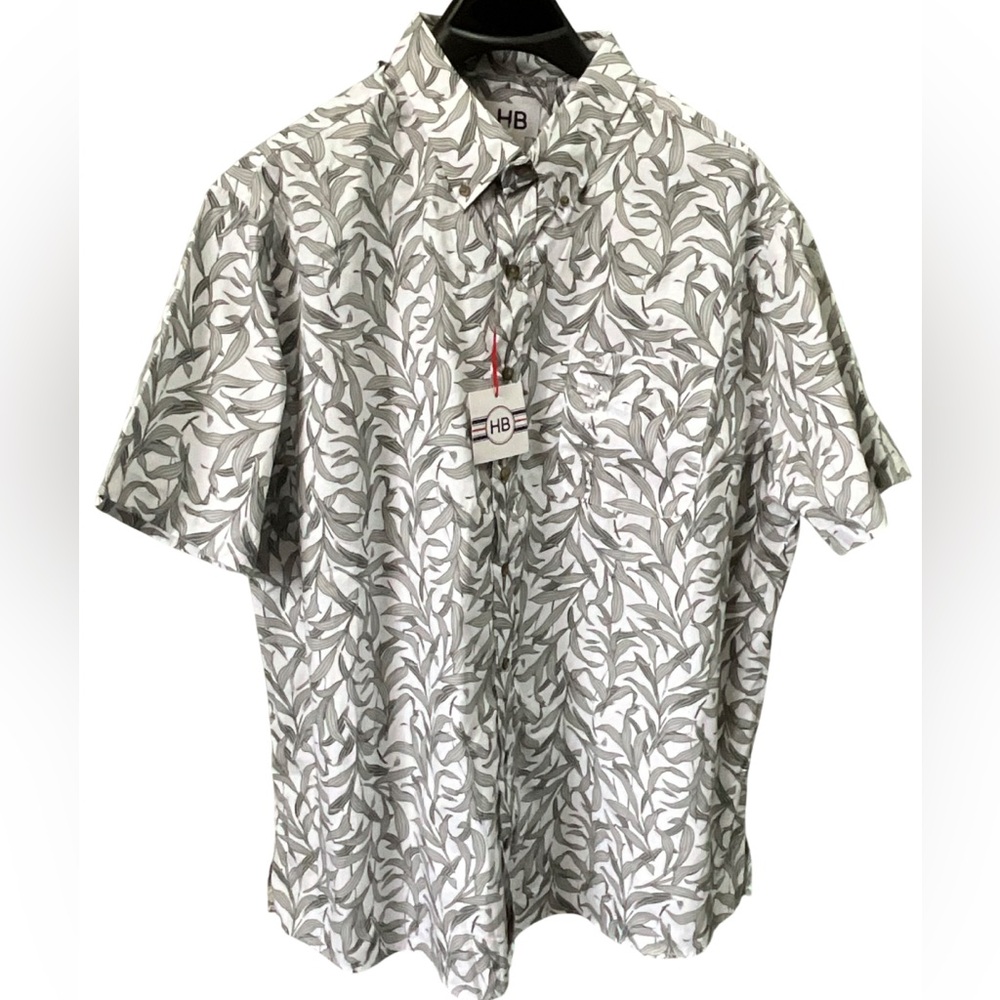 NWT-shirt"HB"Grey-White short sleeve with leaf print for men -1XL(#204